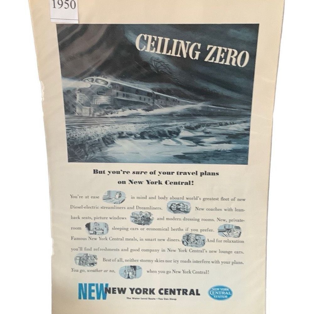 Vintage 1950 New York Central Ceiling Zero Ad Advertisement